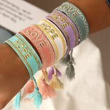 Boho Woven Letter Embroidery Tassel LOVE NICE Bracelet For Women