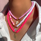 Boho Yin Yang Cross Colorful Clay Bead Necklace for Women