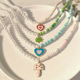 Boho Yin Yang Cross Colorful Clay Bead Necklace for Women