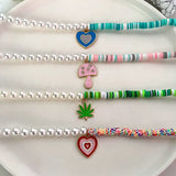 Boho Yin Yang Cross Colorful Clay Bead Necklace for Women