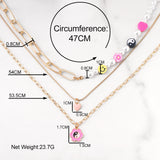 Boho Yin Yang Smiley Beaded Necklace Pink Heart Pendant Asymmetry Pearl Choker