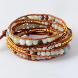 Boho Flower Amazonite 5 Strands Leather Wrap Bracelet