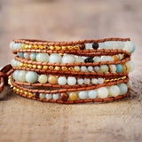 Boho Flower Amazonite 5 Strands Leather Wrap Bracelet