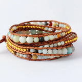 Boho Flower Amazonite 5 Strands Leather Wrap Bracelet