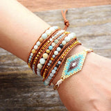 Boho Flower Amazonite 5 Strands Leather Wrap Bracelet