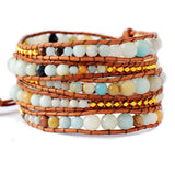 Boho Flower Amazonite 5 Strands Leather Wrap Bracelet