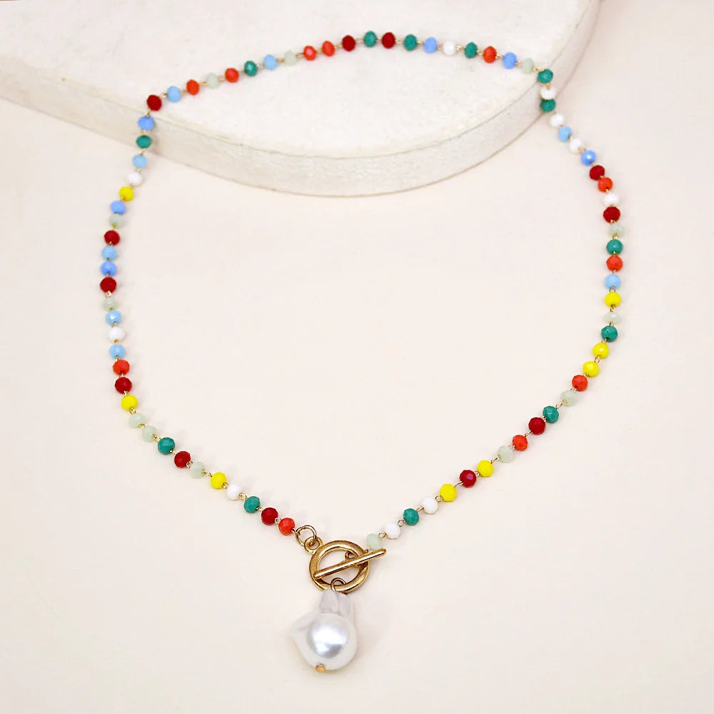 Boho Beaded Turquoise Choker Necklace OT Buckle