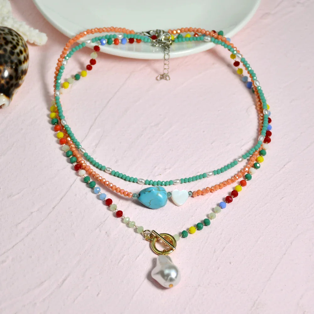 Boho Beaded Turquoise Choker Necklace OT Buckle