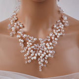 Boho Wedding Bride Crystals Pearls Jewelry Set