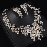 Boho Wedding Bride Crystals Pearls Jewelry Set