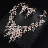 Boho Wedding Bride Crystals Pearls Jewelry Set
