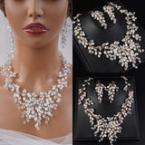 Boho Wedding Bride Crystals Pearls Jewelry Set