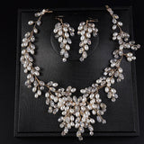 Boho Wedding Bride Crystals Pearls Jewelry Set