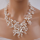 Boho Wedding Bride Crystals Pearls Jewelry Set