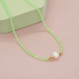 BohoBliss Single Pearl Necklace Colorful Beads Freshwater Pearl Choker