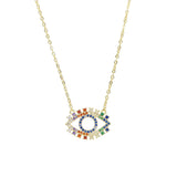BohoTurkish Hamsa Hand Evil Eye Tassel Necklace Rainbow CZ Choker Pendant