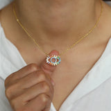 BohoTurkish Hamsa Hand Evil Eye Tassel Necklace Rainbow CZ Choker Pendant