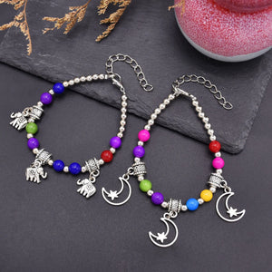 Boho Moon Elephant Metal Pendant Women's Bracelet