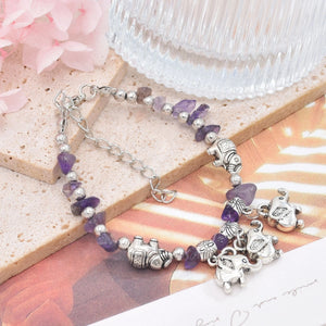 Boho Elephant Charm Bracelet - Natural Stone Beads - Women's Boho Style