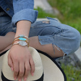 Bojiu Women Bangles Natural Stone Metal BR032