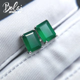 Emerald Cut Agate Stud Earrings 925 Silver for Women