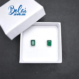 Emerald Cut Agate Stud Earrings 925 Silver for Women