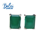 Emerald Cut Agate Stud Earrings 925 Silver for Women
