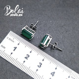 Emerald Cut Agate Stud Earrings 925 Silver for Women