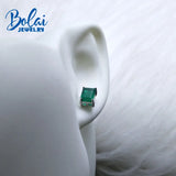 Emerald Cut Agate Stud Earrings 925 Silver for Women