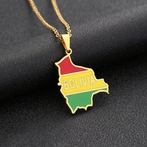 Bolivia Map Flag Pendant Necklace Stainless Steel For Women Girls