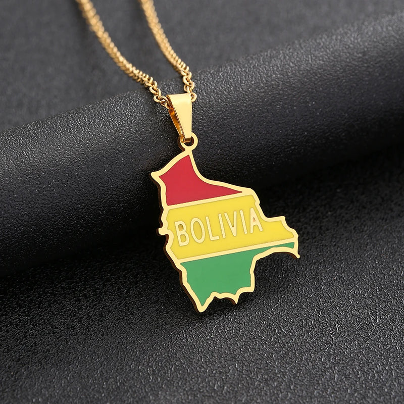 Bolivia Map Flag Pendant Necklace Stainless Steel For Women Girls