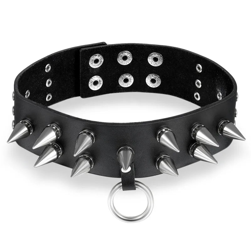 Boniskiss Hot Punk Goth Wide Leather Choker Necklace