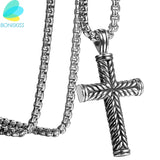 Boniskiss Silver Cross Pendant Necklace With Link Chain Jesus Prayer Jewelry