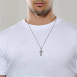 Boniskiss Silver Cross Pendant Necklace With Link Chain Jesus Prayer Jewelry