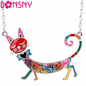 Maxi Enamel Kitten Cat Choker Necklace Alloy Pendant Chain Collar