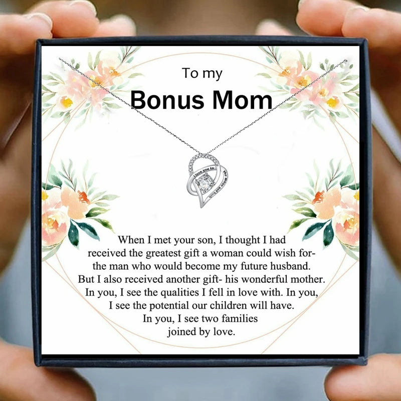 Bonus Mom Necklace Family Jewelry CZ Pendant Necklaces Women Wedding Gift