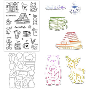 Books Coffee Animals Die and Stamp Set for Card Making DIY Scrapbook Album