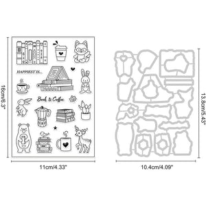 Books Coffee Animals Die and Stamp Set for Card Making DIY Scrapbook Album
