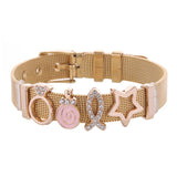 Heart & Rainbow Charms Bracelet Stainless Steel Mesh Bangle