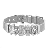 Heart & Rainbow Charms Bracelet Stainless Steel Mesh Bangle