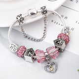 DIY Pink Crystal Heart Beads Charm Bracelet for Women