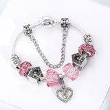 DIY Pink Crystal Heart Beads Charm Bracelet for Women