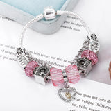 DIY Pink Crystal Heart Beads Charm Bracelet for Women