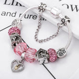 DIY Pink Crystal Heart Beads Charm Bracelet for Women