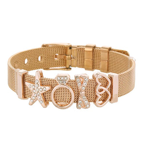 Heart to Heart Charms Bracelet Stainless Steel Mesh Bangle