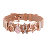 Heart to Heart Charms Bracelet Stainless Steel Mesh Bangle
