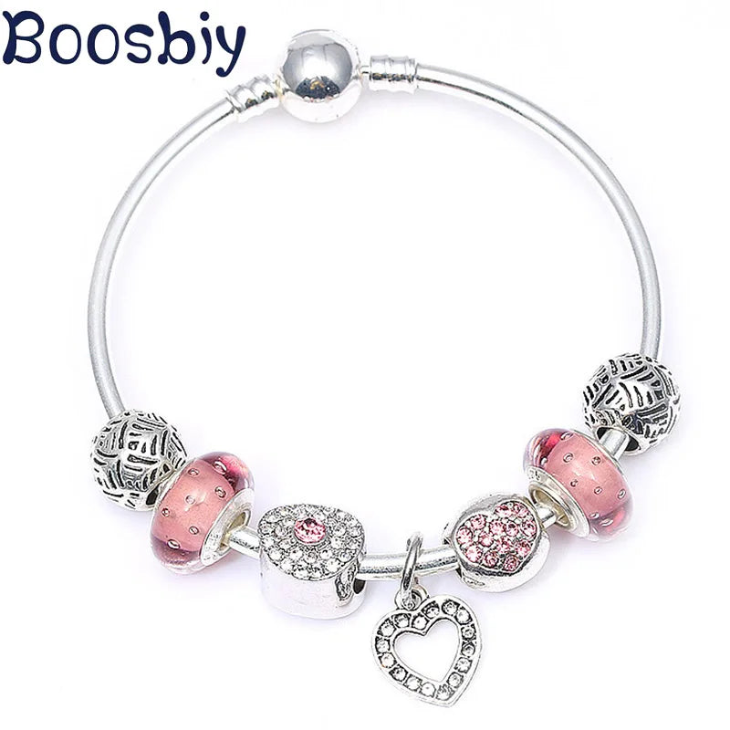 Heart Crystal Beads Charm Bracelet for Women Jewelry Gift