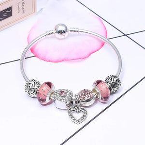 Heart Crystal Beads Charm Bracelet for Women Jewelry Gift