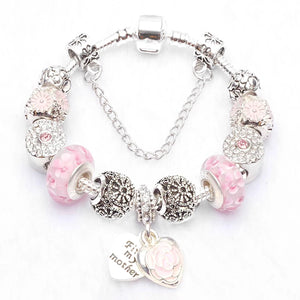 European Crystal Charm Bracelet for Kids Women Silver Plated Snake Chain