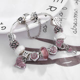 European Crystal Charm Bracelet for Kids Women Silver Plated Snake Chain